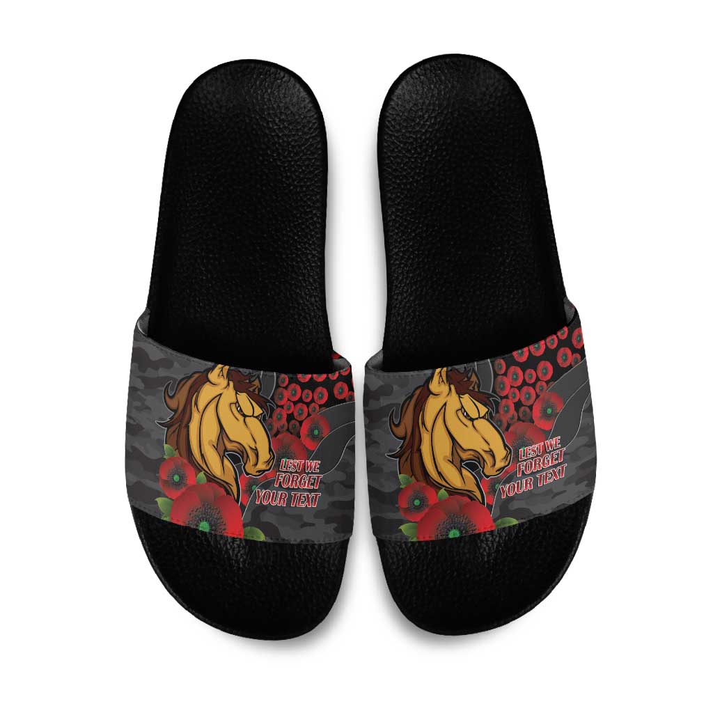 Brisbane Broncos ANZAC Personalised Slide Sandals Lest We Forget Poppy Camo