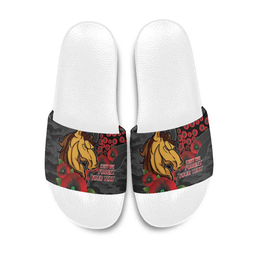 Brisbane Broncos ANZAC Personalised Slide Sandals Lest We Forget Poppy Camo