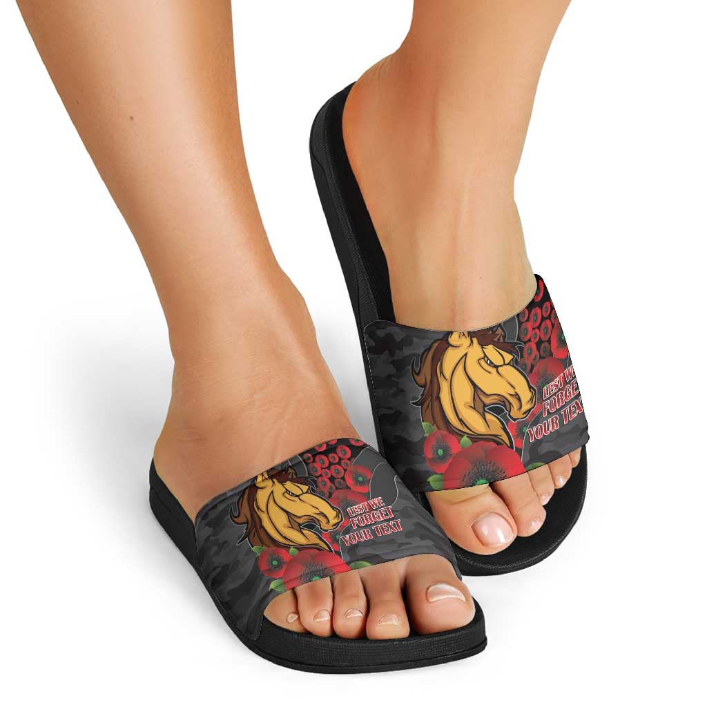 Brisbane Broncos ANZAC Personalised Slide Sandals Lest We Forget Poppy Camo