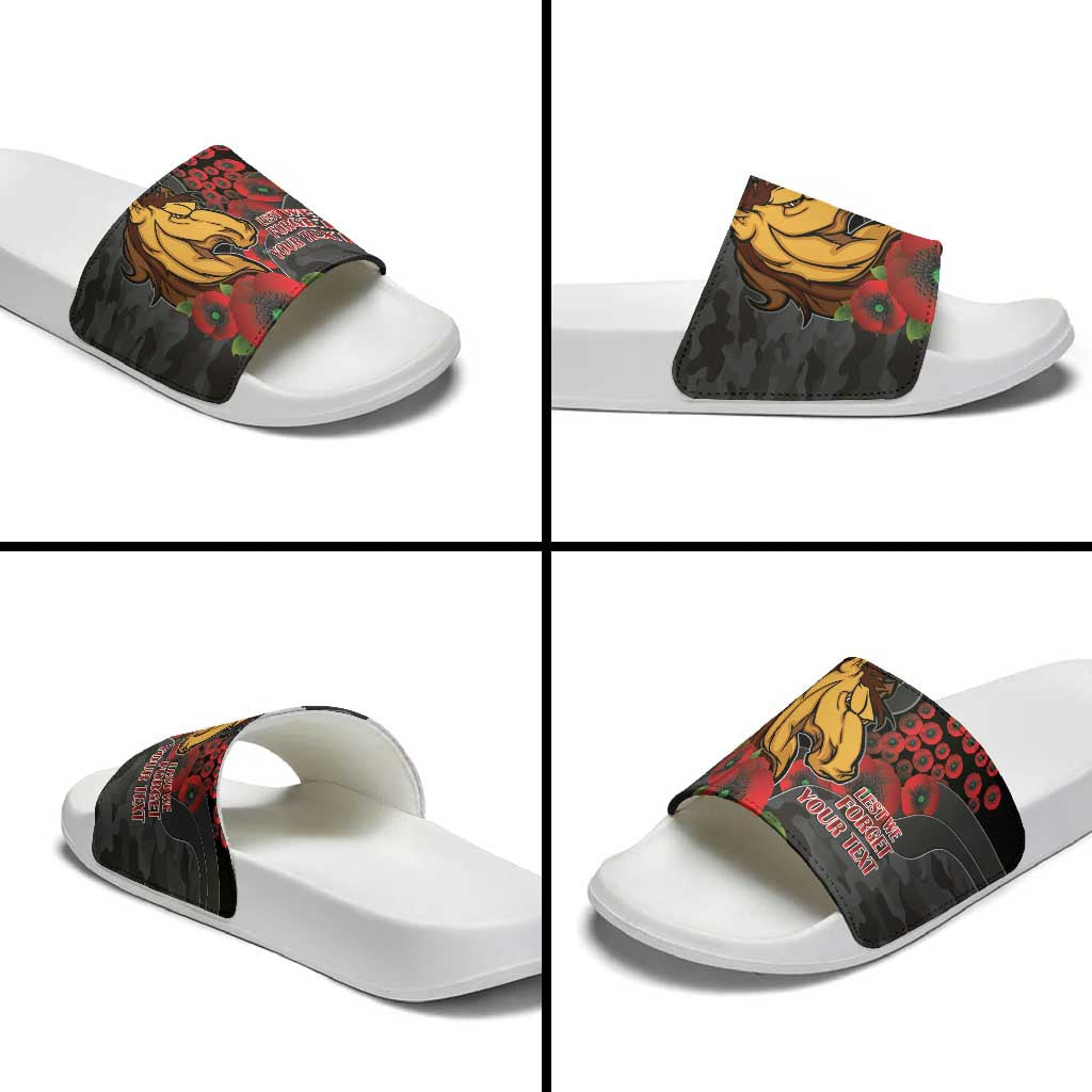 Brisbane Broncos ANZAC Personalised Slide Sandals Lest We Forget Poppy Camo