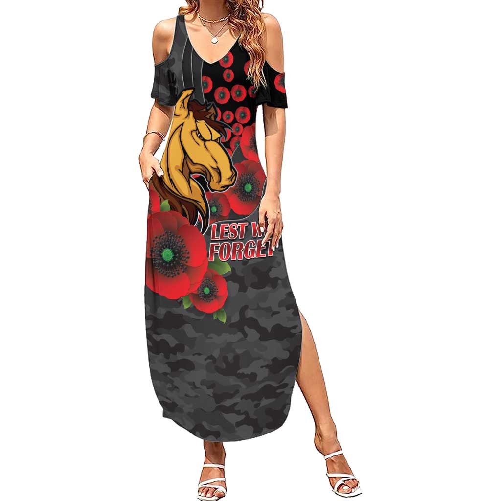Brisbane Broncos ANZAC Personalised Summer Maxi Dress Lest We Forget Poppy Camo