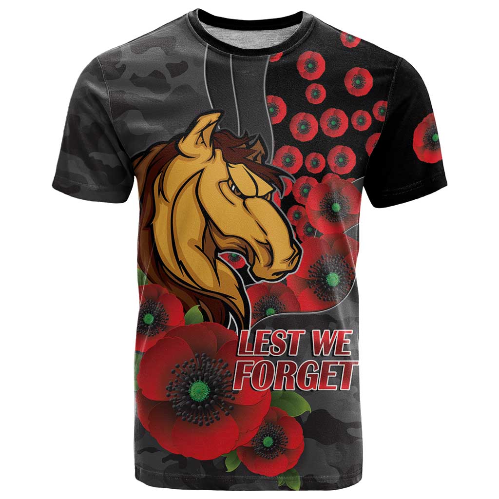 Brisbane Broncos ANZAC Personalised T Shirt Lest We Forget Poppy Camo