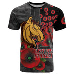 Brisbane Broncos ANZAC Personalised T Shirt Lest We Forget Poppy Camo