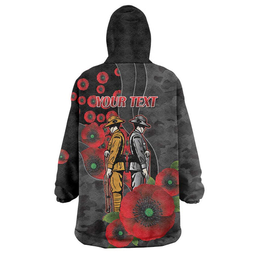 Brisbane Broncos ANZAC Personalised Wearable Blanket Hoodie Lest We Forget Poppy Camo