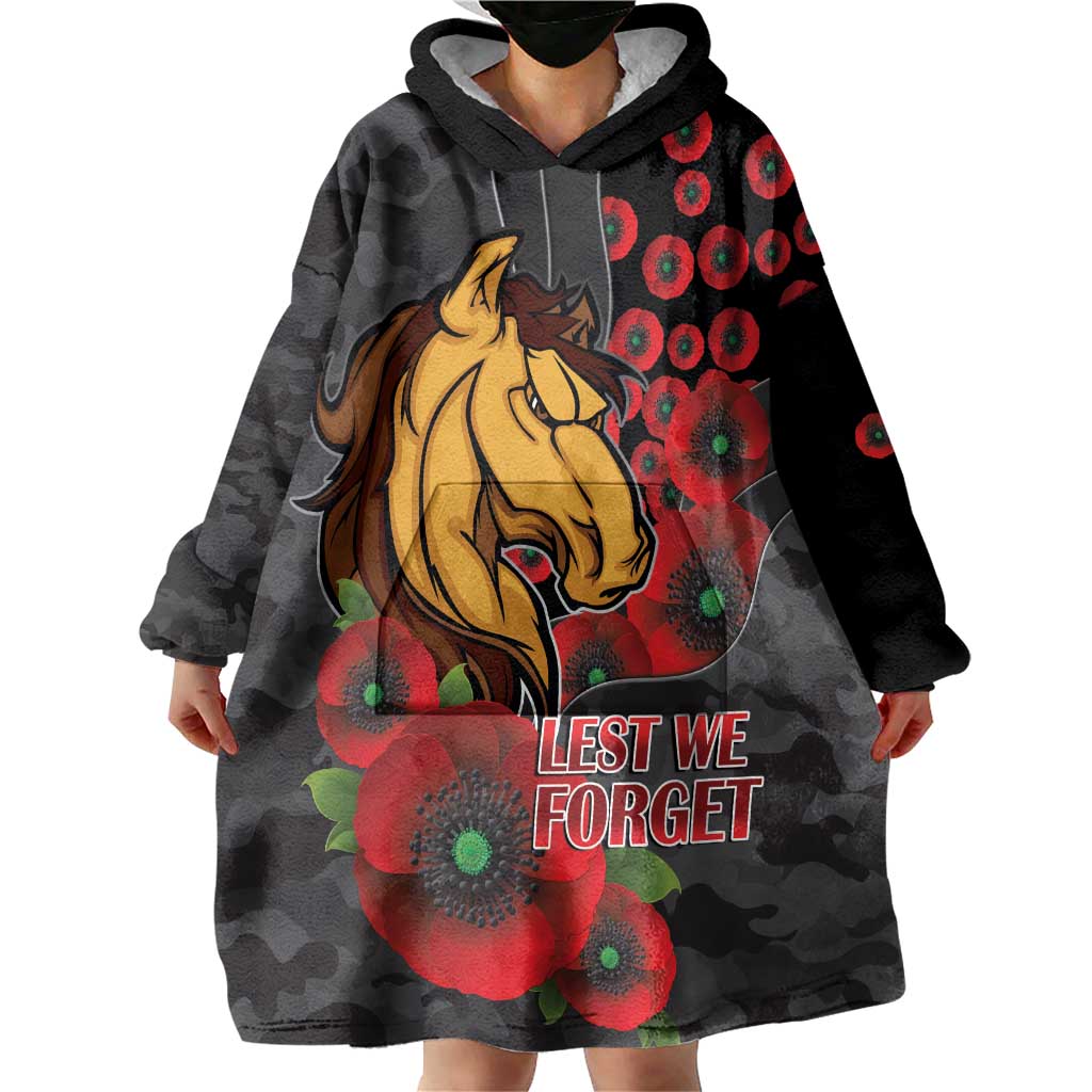 Brisbane Broncos ANZAC Personalised Wearable Blanket Hoodie Lest We Forget Poppy Camo