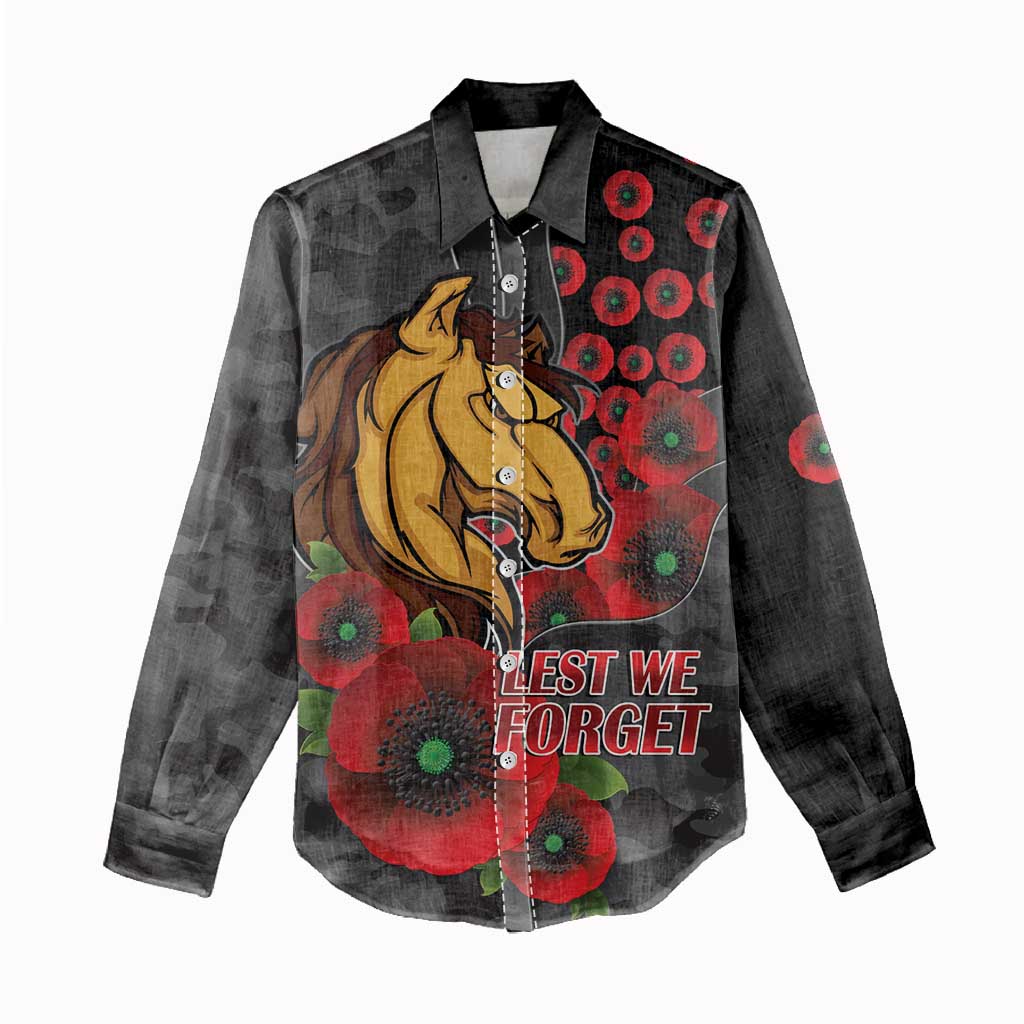 Brisbane Broncos ANZAC Personalised Women Casual Shirt Lest We Forget Poppy Camo