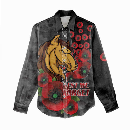 Brisbane Broncos ANZAC Personalised Women Casual Shirt Lest We Forget Poppy Camo