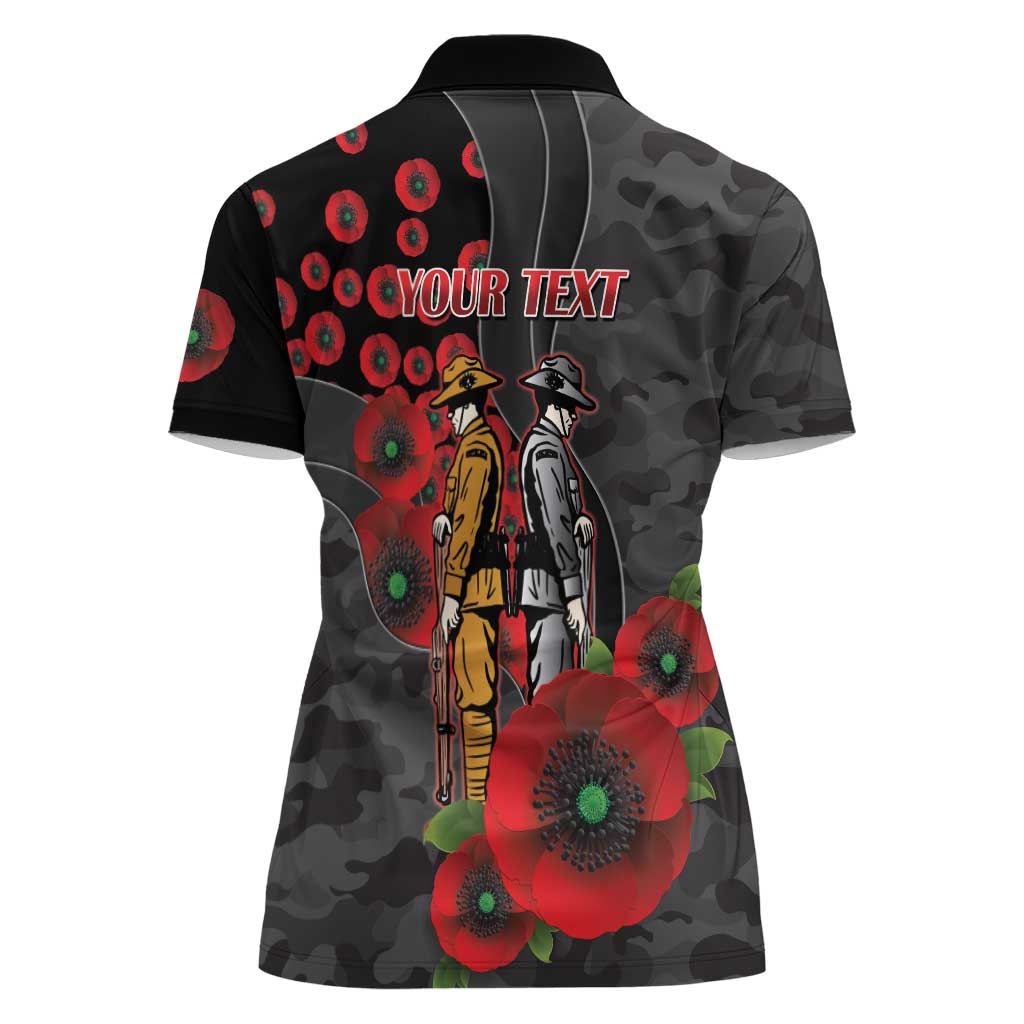 Brisbane Broncos ANZAC Personalised Women Polo Shirt Lest We Forget Poppy Camo