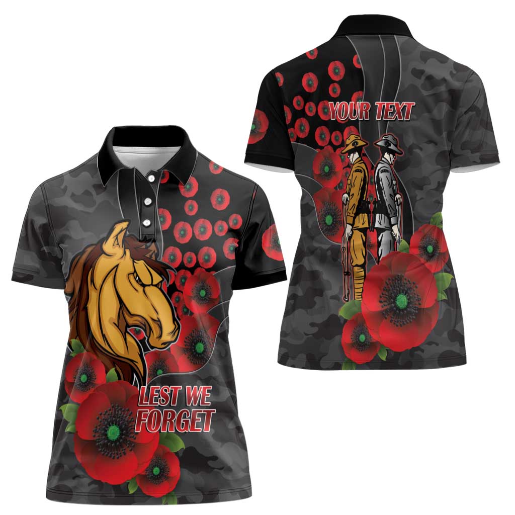 Brisbane Broncos ANZAC Personalised Women Polo Shirt Lest We Forget Poppy Camo