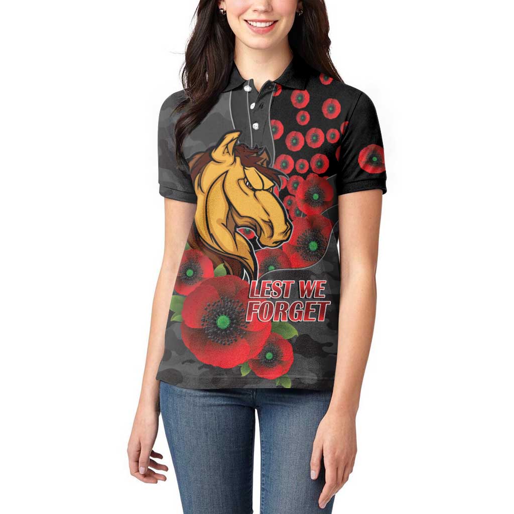 Brisbane Broncos ANZAC Personalised Women Polo Shirt Lest We Forget Poppy Camo