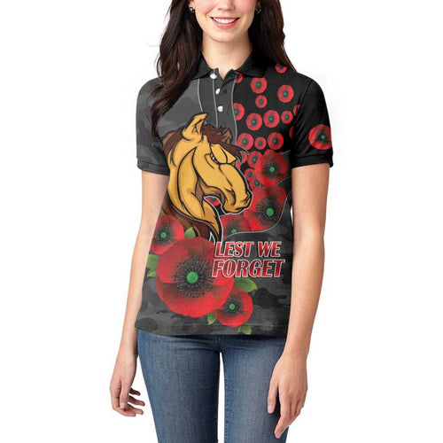Brisbane Broncos ANZAC Personalised Women Polo Shirt Lest We Forget Poppy Camo