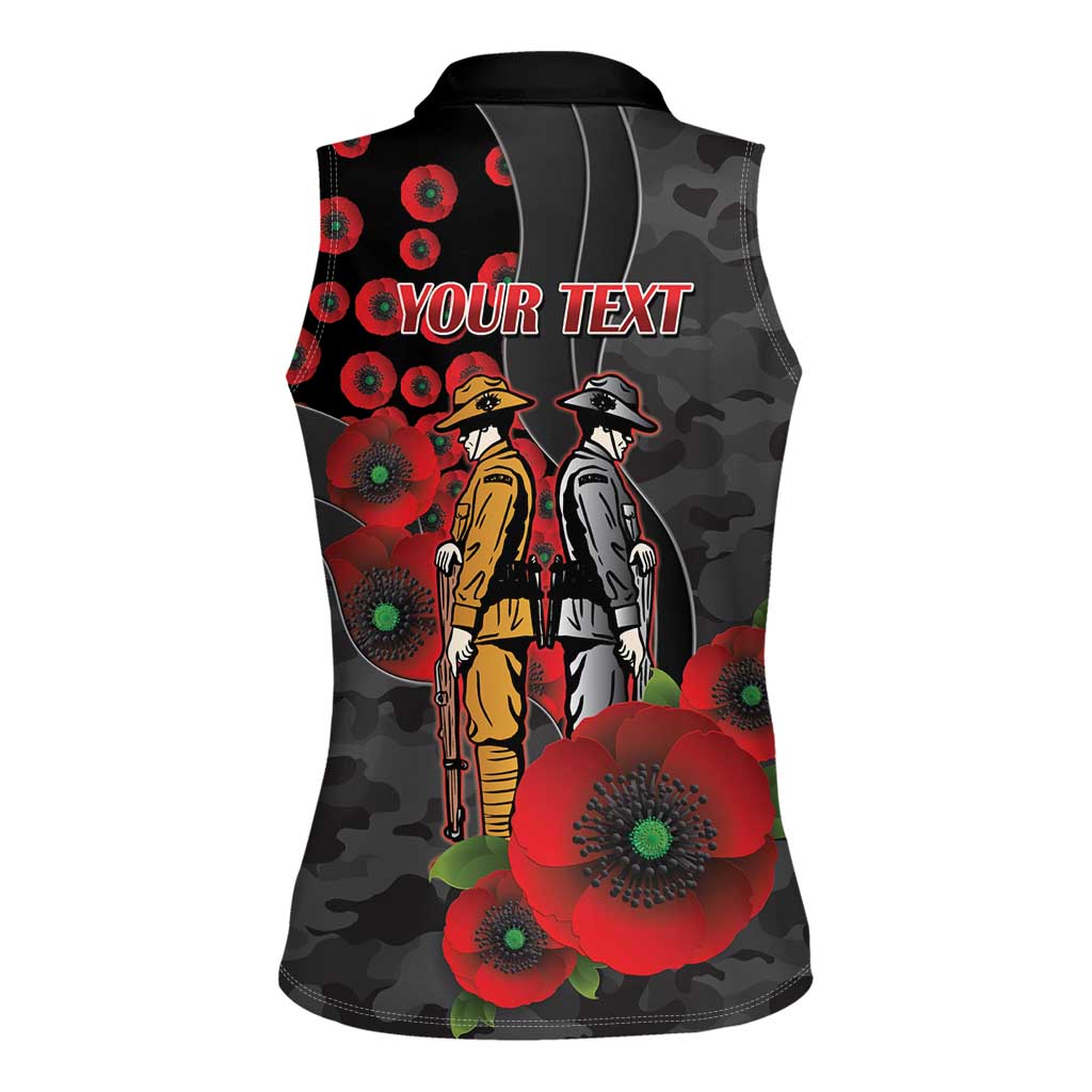 Brisbane Broncos ANZAC Personalised Women Sleeveless Polo Shirt Lest We Forget Poppy Camo