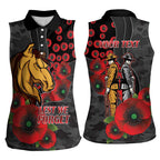 Brisbane Broncos ANZAC Personalised Women Sleeveless Polo Shirt Lest We Forget Poppy Camo