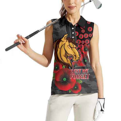 Brisbane Broncos ANZAC Personalised Women Sleeveless Polo Shirt Lest We Forget Poppy Camo