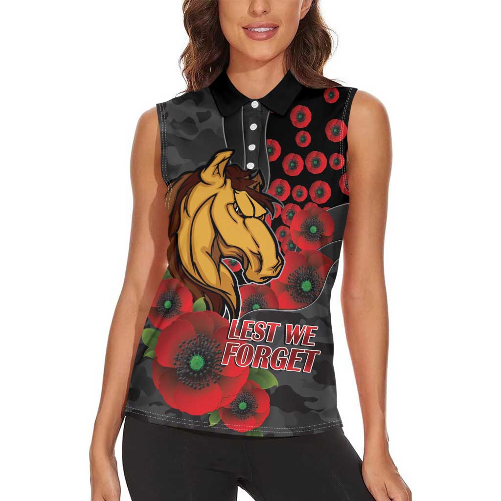 Brisbane Broncos ANZAC Personalised Women Sleeveless Polo Shirt Lest We Forget Poppy Camo