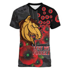 Brisbane Broncos ANZAC Personalised Women V-Neck T-Shirt Lest We Forget Poppy Camo