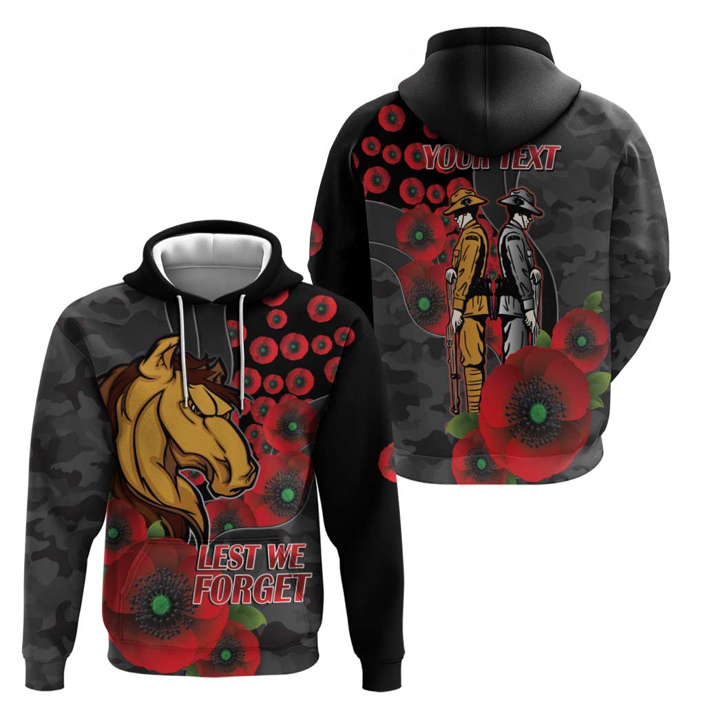 Brisbane Broncos ANZAC Personalised Zip Hoodie Lest We Forget Poppy Camo
