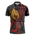 Brisbane Broncos ANZAC Personalised Zipper Polo Shirt Lest We Forget Poppy Camo