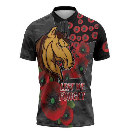 Brisbane Broncos ANZAC Personalised Zipper Polo Shirt Lest We Forget Poppy Camo