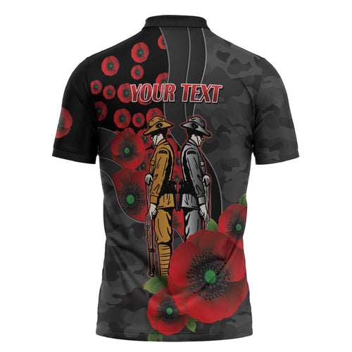 Brisbane Broncos ANZAC Personalised Zipper Polo Shirt Lest We Forget Poppy Camo
