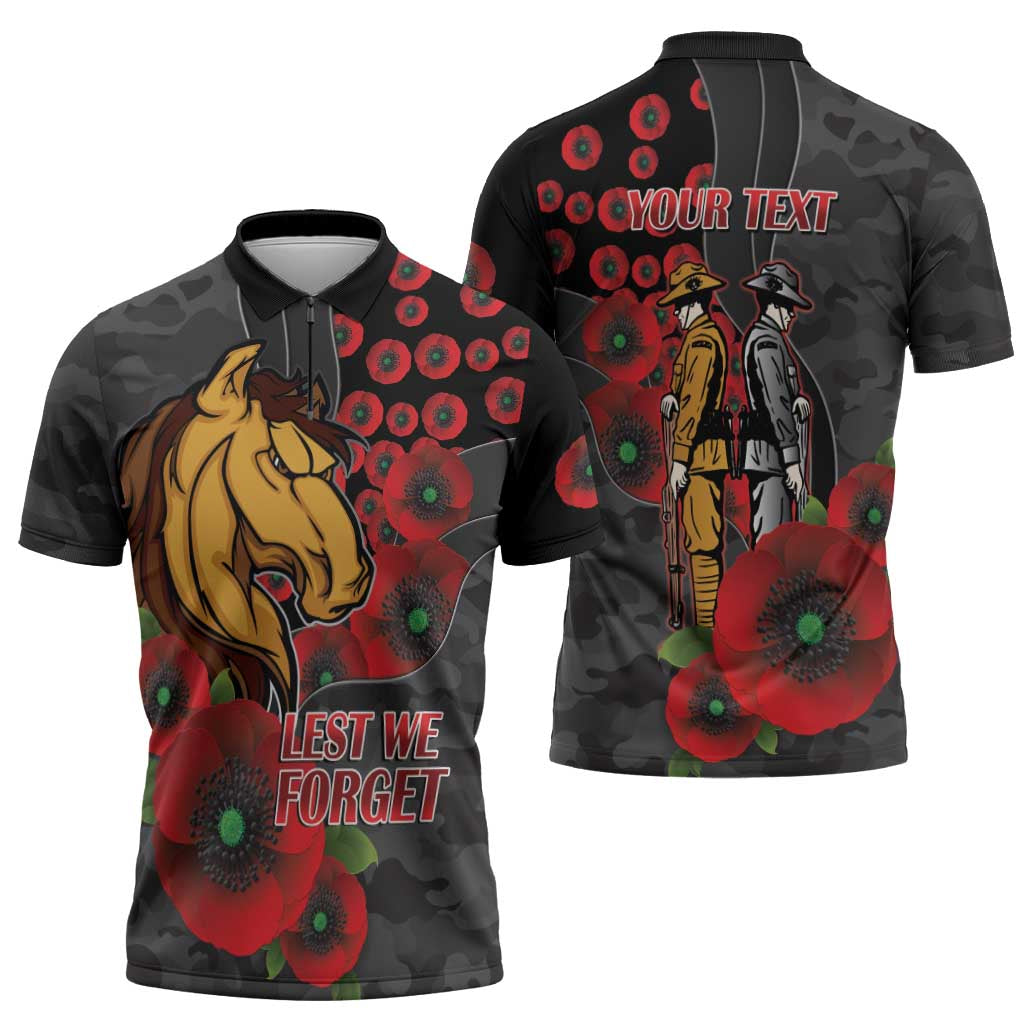 Brisbane Broncos ANZAC Personalised Zipper Polo Shirt Lest We Forget Poppy Camo