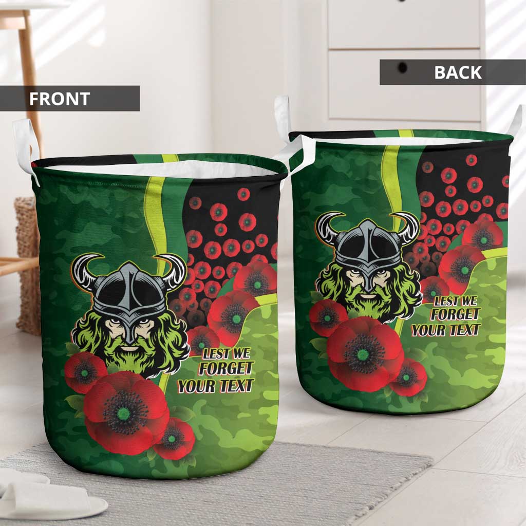 Canberra Raiders ANZAC Personalised Laundry Basket Lest We Forget Poppy Camo