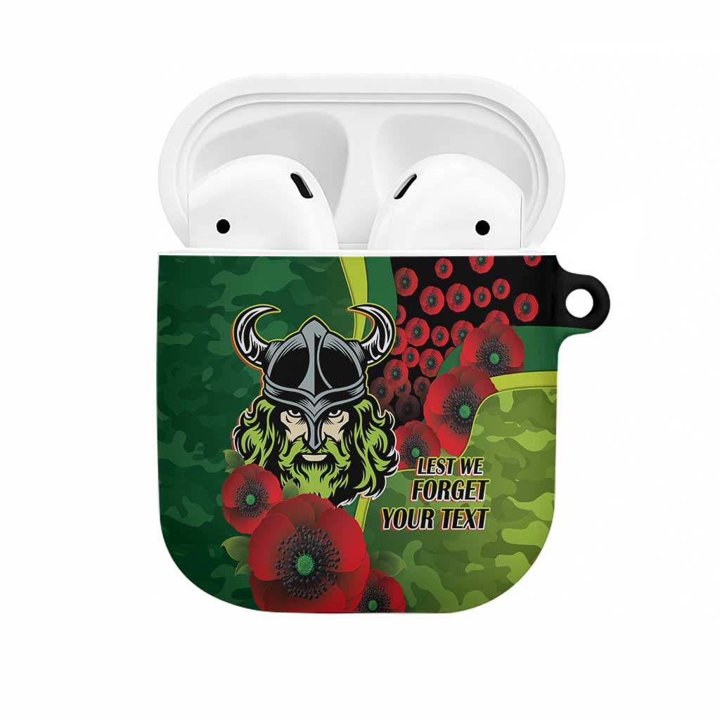 Canberra Raiders ANZAC Personalised AirPods Case Lest We Forget Poppy Camo