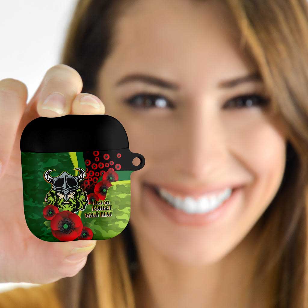Canberra Raiders ANZAC Personalised AirPods Case Lest We Forget Poppy Camo