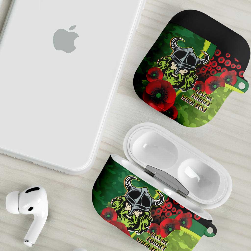 Canberra Raiders ANZAC Personalised AirPods Case Lest We Forget Poppy Camo