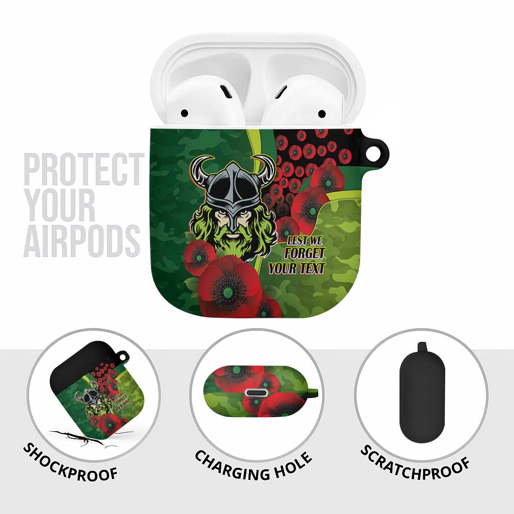 Canberra Raiders ANZAC Personalised AirPods Case Lest We Forget Poppy Camo