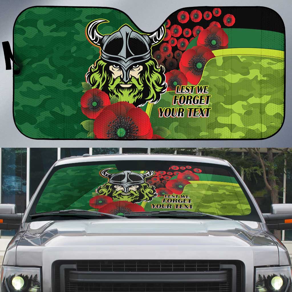 Canberra Raiders ANZAC Personalised Auto Sun Shade Lest We Forget Poppy Camo