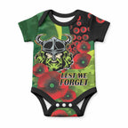 Canberra Raiders ANZAC Personalised Baby Onesie Lest We Forget Poppy Camo