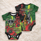 Canberra Raiders ANZAC Personalised Baby Onesie Lest We Forget Poppy Camo