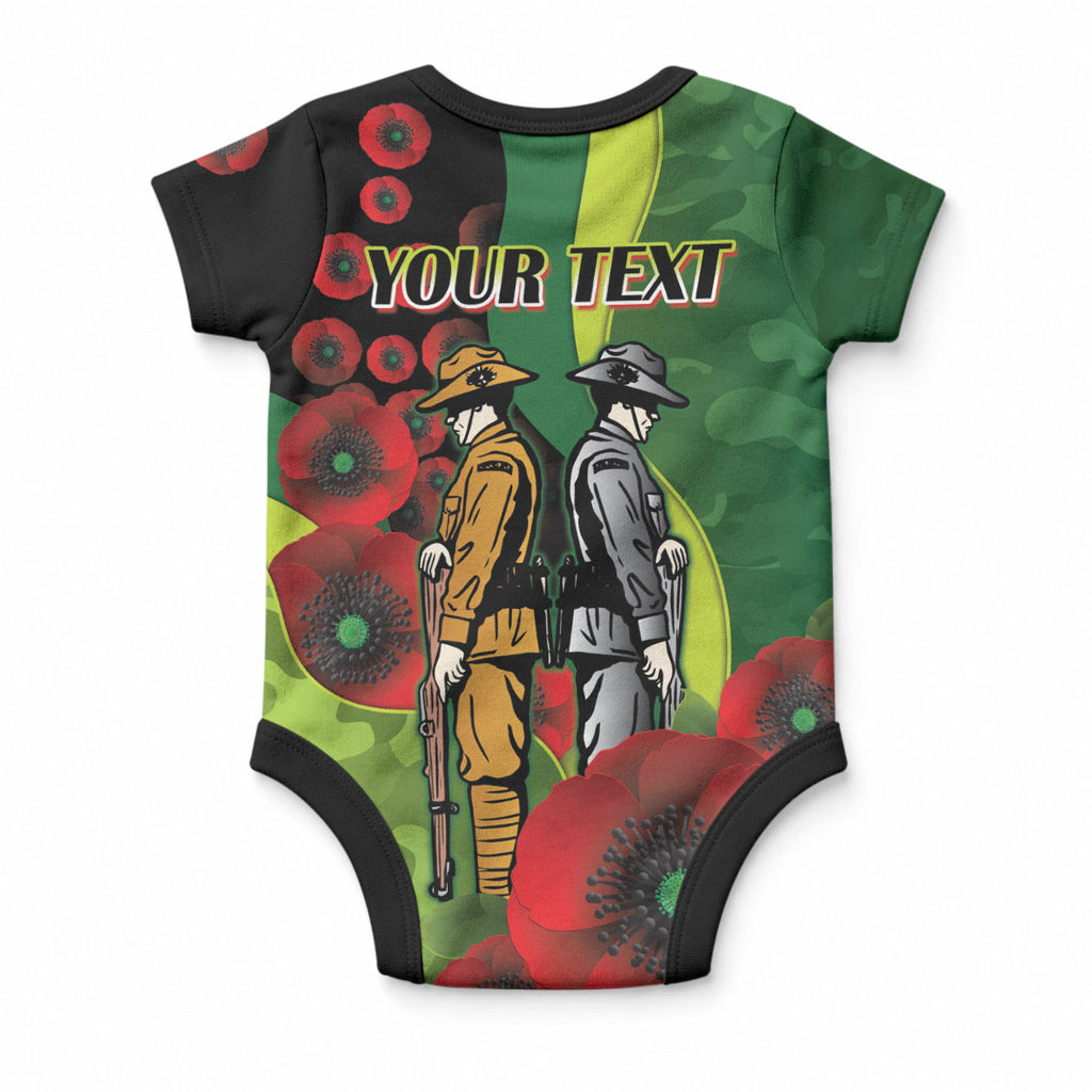 Canberra Raiders ANZAC Personalised Baby Onesie Lest We Forget Poppy Camo