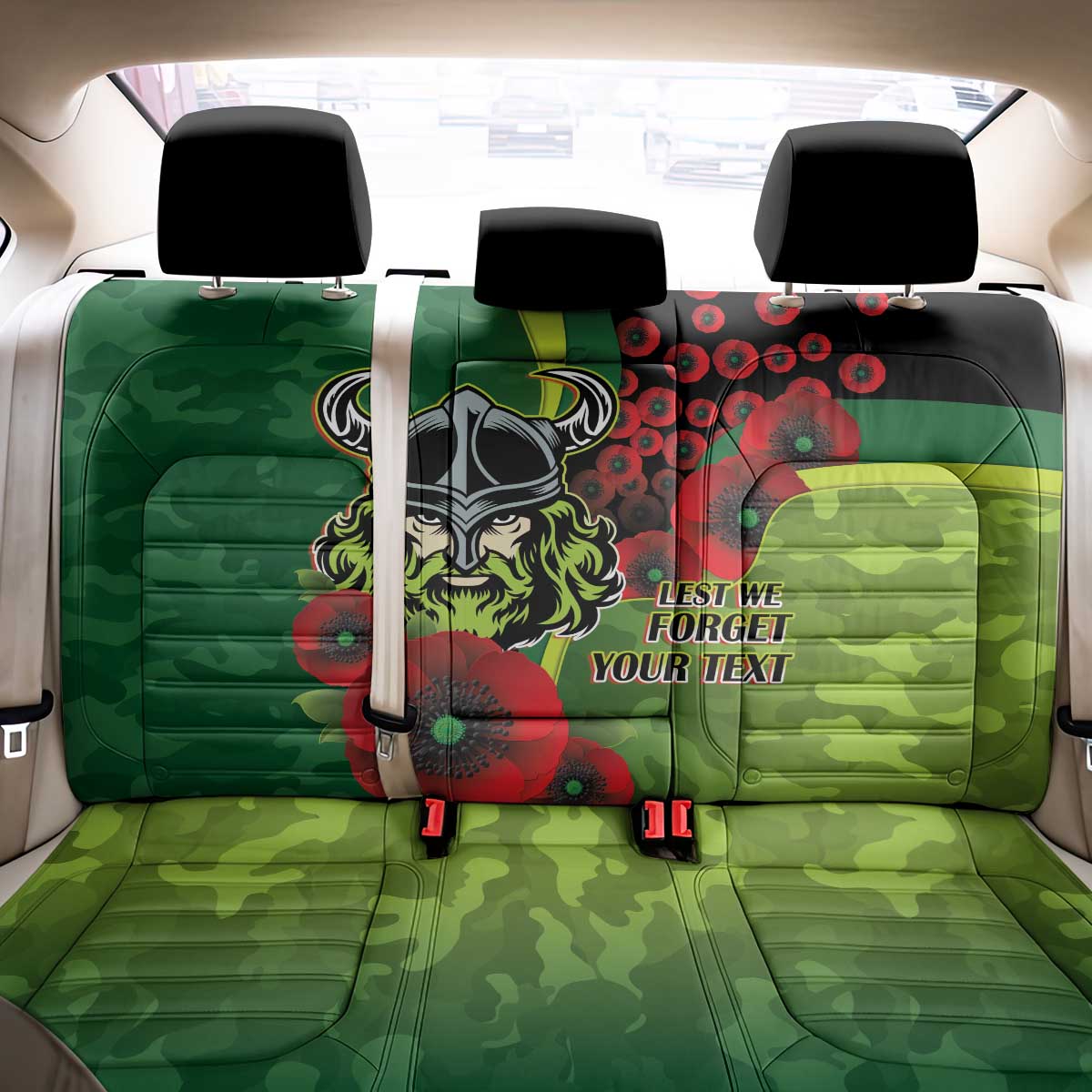 Canberra Raiders ANZAC Personalised Back Car Seat Cover Lest We Forget Poppy Camo