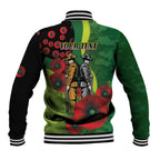 Canberra Raiders ANZAC Personalised Baseball Jacket Lest We Forget Poppy Camo