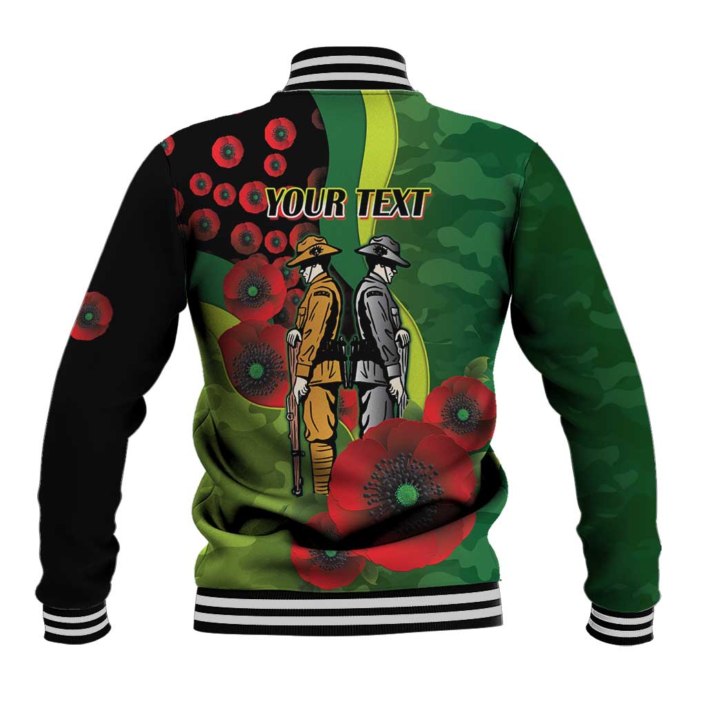 Canberra Raiders ANZAC Personalised Baseball Jacket Lest We Forget Poppy Camo