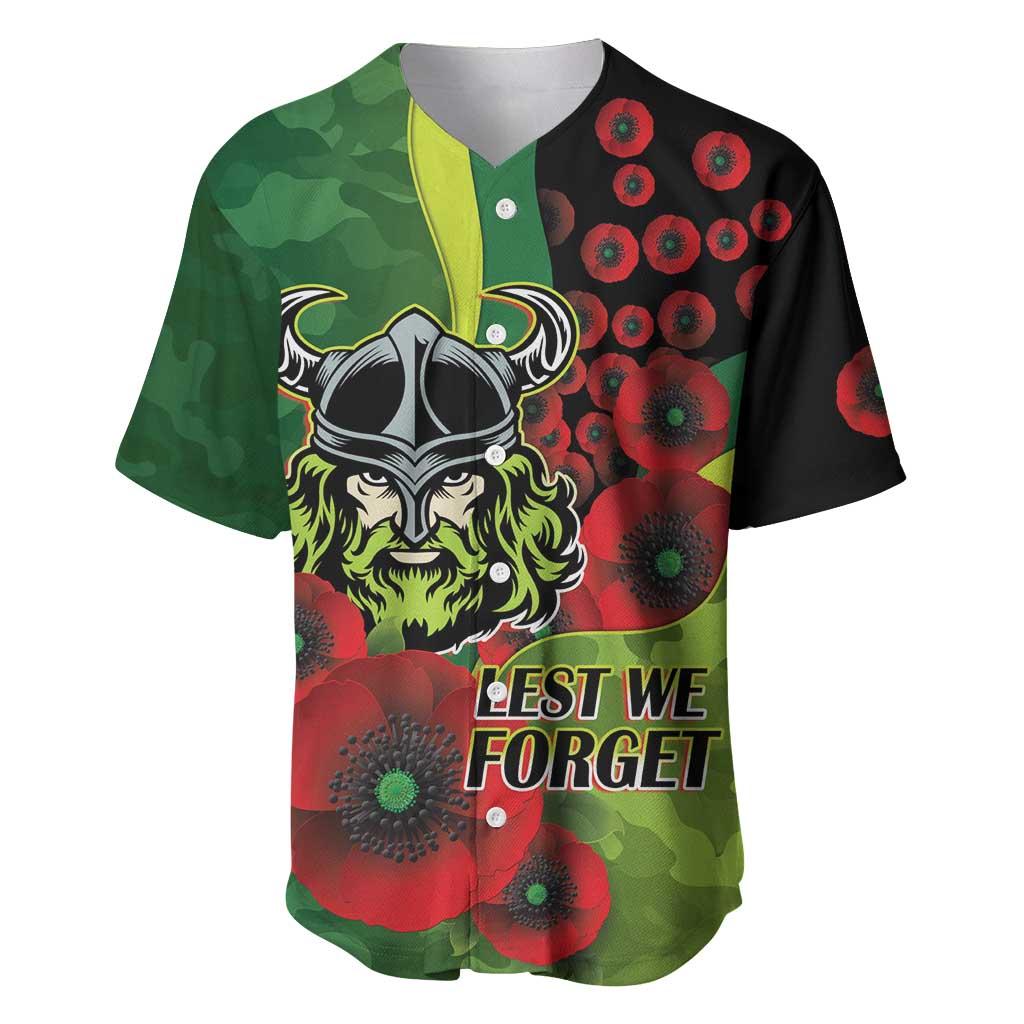 Canberra Raiders ANZAC Personalised Baseball Jersey Lest We Forget Poppy Camo