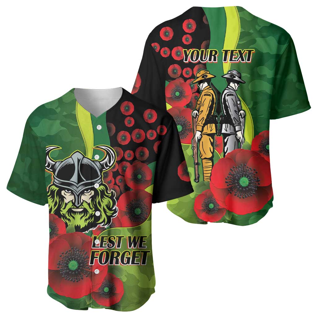 Canberra Raiders ANZAC Personalised Baseball Jersey Lest We Forget Poppy Camo