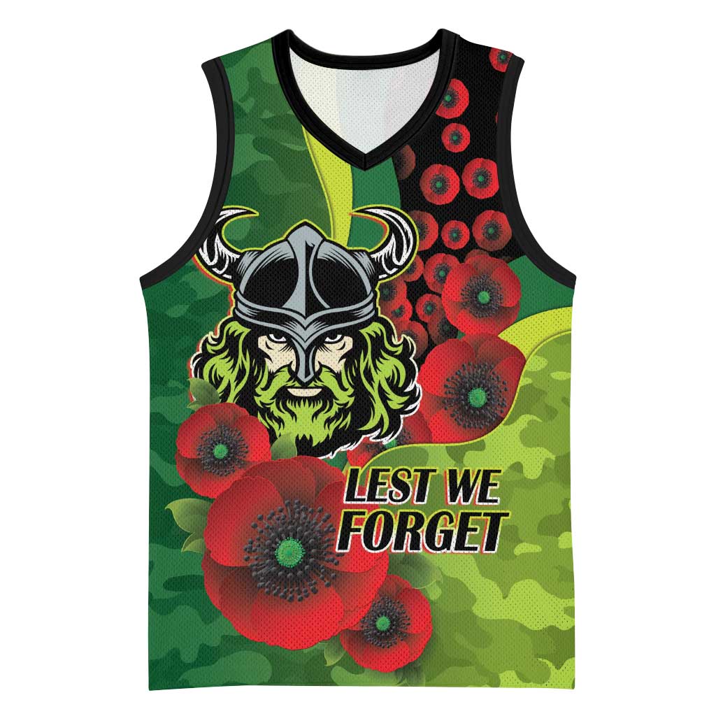 Canberra Raiders ANZAC Personalised Basketball Jersey Lest We Forget Poppy Camo