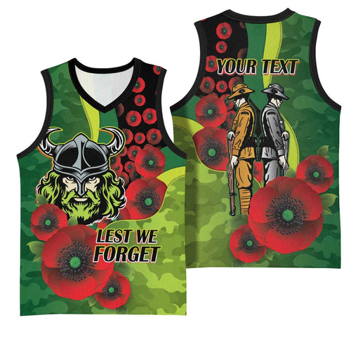 Canberra Raiders ANZAC Personalised Basketball Jersey Lest We Forget Poppy Camo
