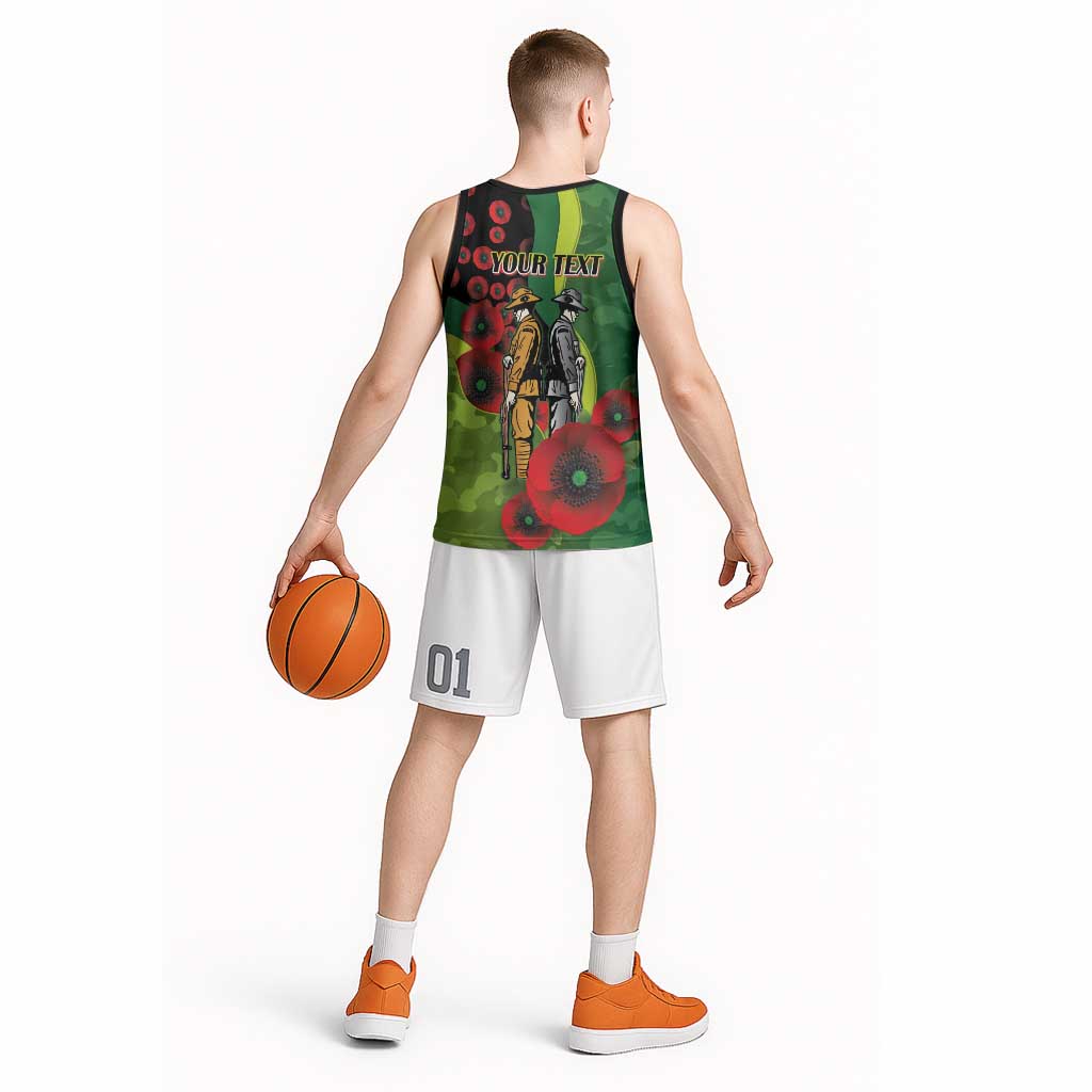 Canberra Raiders ANZAC Personalised Basketball Jersey Lest We Forget Poppy Camo