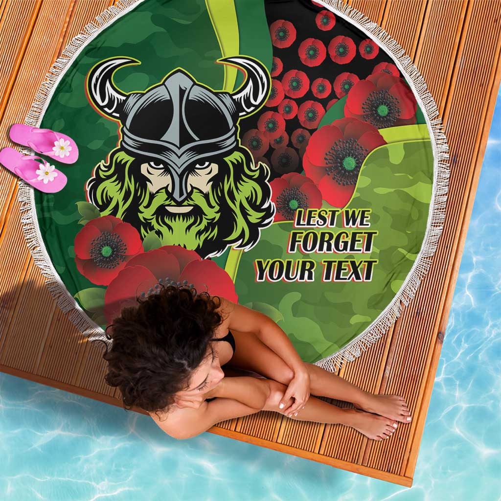 Canberra Raiders ANZAC Personalised Beach Blanket Lest We Forget Poppy Camo