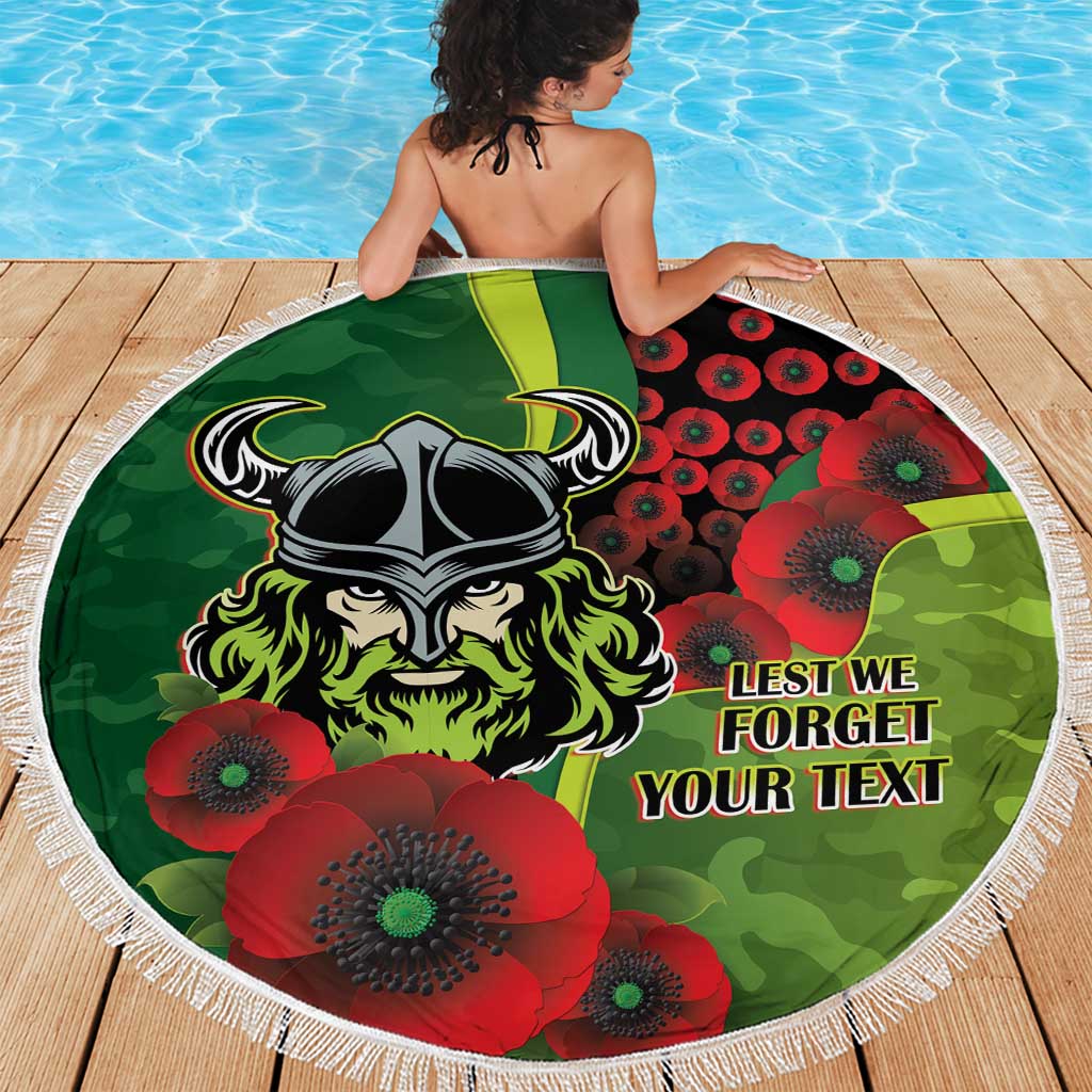 Canberra Raiders ANZAC Personalised Beach Blanket Lest We Forget Poppy Camo