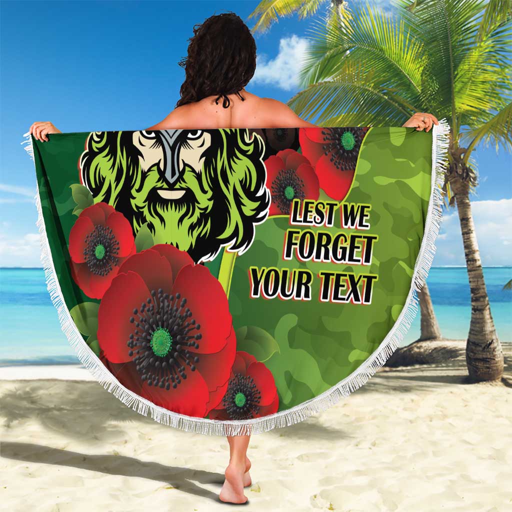 Canberra Raiders ANZAC Personalised Beach Blanket Lest We Forget Poppy Camo