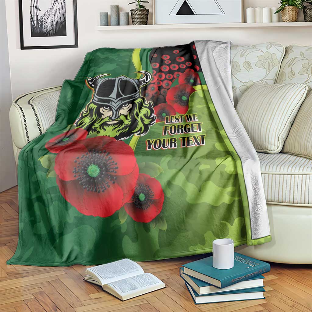 Canberra Raiders ANZAC Personalised Blanket Lest We Forget Poppy Camo