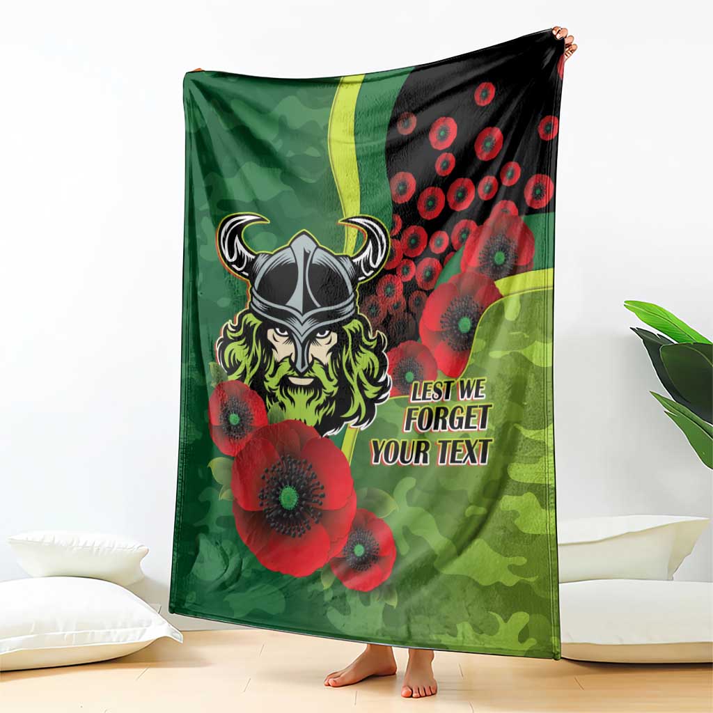 Canberra Raiders ANZAC Personalised Blanket Lest We Forget Poppy Camo