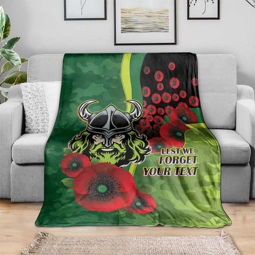 Canberra Raiders ANZAC Personalised Blanket Lest We Forget Poppy Camo