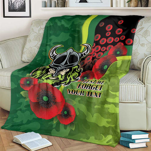 Canberra Raiders ANZAC Personalised Blanket Lest We Forget Poppy Camo