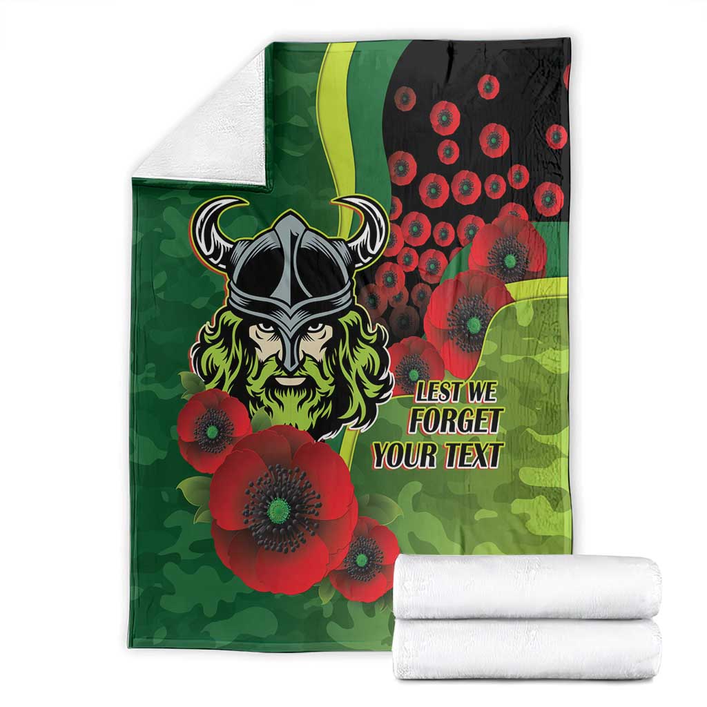 Canberra Raiders ANZAC Personalised Blanket Lest We Forget Poppy Camo